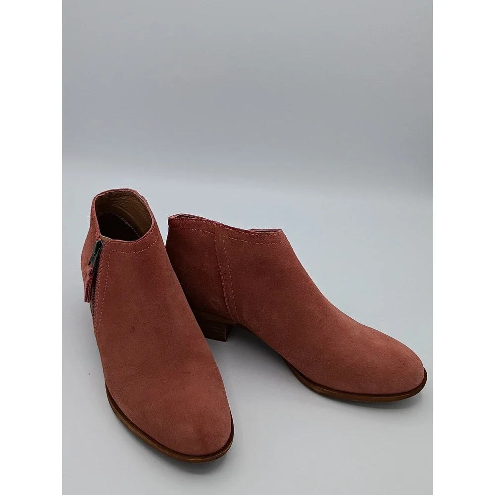 Lucky Brand Womens Brielley Suede Ankle Booties Terracotta 8M Side Zip